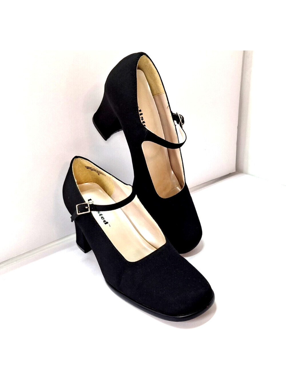 Unlisted Black Satin Flared Mary Jane Chunky Heel VTG Y2K Academia Whimsigoth S6